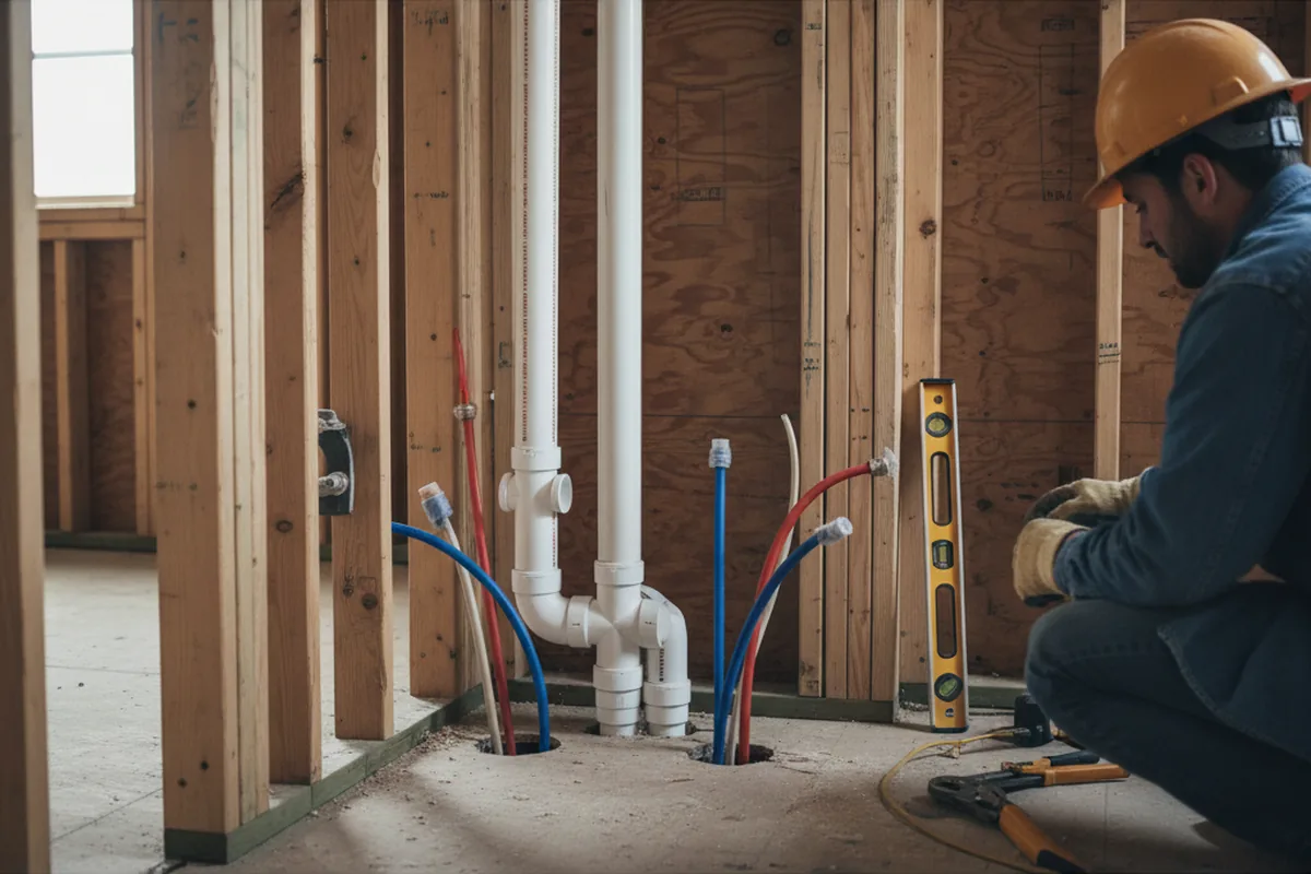 Drain and supply rough-in during Sump Pump Repair in Stone Park